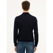 Cacharel Erkek Lacivert Slim Fit Çeyrek Balıkçı Yaka Basic Triko Kazak 50227576-VR033