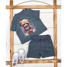 9-12-18-24 Ay Dansçı Ayıcık Baskılı Şortlu Kısa Kollu Tişört 2li Erkek Bebek Takımı