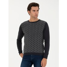 Cacharel Erkek Antrasit Slim Fit %100 Pamuk Bisiklet Yaka Triko Kazak 50234955-VR006