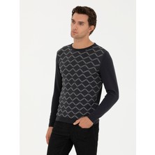 Cacharel Erkek Antrasit Slim Fit %100 Pamuk Bisiklet Yaka Triko Kazak 50234971-VR006