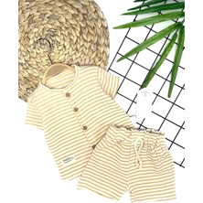 9-12-18-24 Ay Düğme Detaylı Çizgili Müslin Kumaş Yazlık 2li Erkek Bebek Takımı