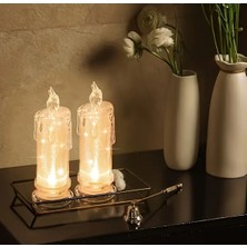 2'li LED Alevsiz Mum Set Gerçekçi Pilli Sütun Tasarım Aile Toplantılık Ortam Işık