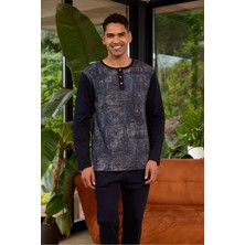 Erkek 8053 Erkek  Midi Yaka Uzun Kollu Pijama Takımı