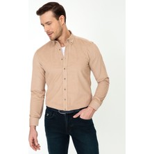 Cacharel Erkek Bej Slim Fit Uzun Kollu Gömlek 50245389-VR011
