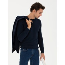 Cacharel Erkek Lacivert Slim Fit Pamuk Karışımlı Bisiklet Yaka Basic Triko Kazak 50245040-VR033