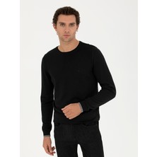 Cacharel Erkek Siyah Slim Fit Pamuk Karışımlı Bisiklet Yaka Basic Triko Kazak 50245040-VR046