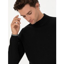 Cacharel Erkek Siyah Slim Fit Yarım Balıkçı Basic Triko Kazak 50245057-VR046