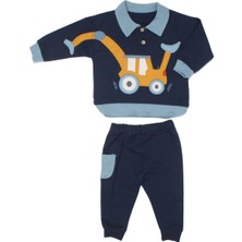 Erkek Bebek Lacivert Sarı Kepçe Desenli Yakalı 2'li Takım - 1014968