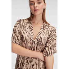 Anıl 9898 Kısa Kol V Yaka Kadın Viskon Desenli Yazlık Dokuma Normal Bel Kısa Pijama Takımı