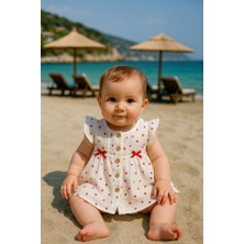 Kalp Desenli Müslin Kumaş Naturel Kız Bebek Elbise