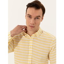 Cacharel Erkek Sarı Keten Karışımlı Slim Fit Uzun Kollu Gömlek 50247552-VR044
