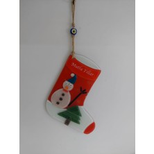 Mutlu Yıllar Kardan Adam Nazar Boncuklu Cam Asmalık Süs Çam Ağaçlı 1 Adet