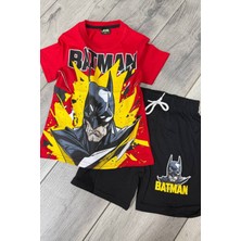 Batman Baskılı Kırmızı Tişört ve Siyah Şort Yazlık Çocuk Takım