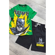 Batman Baskılı Yeşil Tişört ve Siyah Şort Yazlık Çocuk Takım