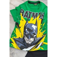 Batman Baskılı Yeşil Tişört ve Siyah Şort Yazlık Çocuk Takım