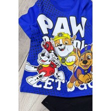 Paw Patrol Baskılı Mavi Tişört ve Siyah Şort Yazlık Çocuk Takım