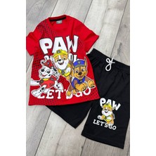 Paw Patrol Baskılı Kırmızı Tişört ve Siyah Şort Yazlık Çocuk Takım