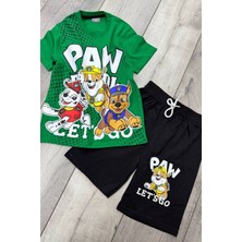 Paw Patrol Baskılı Yeşil Tişört ve Siyah Şort Yazlık Çocuk Takım