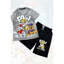 Paw Patrol Baskılı Gri Tişört ve Siyah Şort Yazlık Çocuk Takım