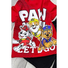 Paw Patrol Baskılı Kırmızı Tişört ve Siyah Şort Yazlık Çocuk Takım