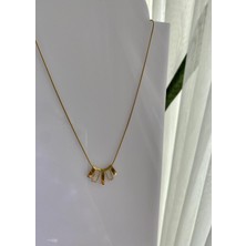 Stainless Steel Sallantılı Şerit Sedef Gold Kolye