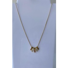 Stainless Steel Sallantılı Şerit Sedef Gold Kolye
