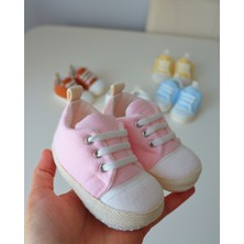 Yazlık Bağcıklı Müslin Kumaş Naturel Tasarım Bebek Ayakkabısı