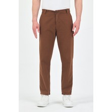 Theseason Erkek Tarçın Kahve Pamuklu Keten Görünümlü Beli Bağcıklı Relaxed Fit Yazlık Chino Pantolon