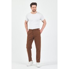 Theseason Erkek Tarçın Kahve Pamuklu Keten Görünümlü Beli Bağcıklı Relaxed Fit Yazlık Chino Pantolon