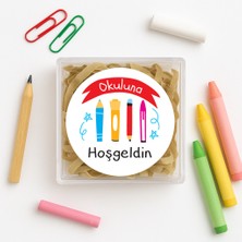 Repro Design Okuluna Hoşgeldin Baskılı Yapışkanlı Etiket 4 cm 24 Adet Model :1