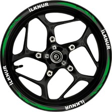 Motosiklet Jant Şeridi Özel Isim Beyaz Yazılı Yeşil Reflektif Pençe Şeritli Sağ-Sol/ön-Arka