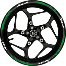 Motosiklet Jant Şeridi Xmax Beyaz Yazılı Yeşil Reflektif Pençe Şeritli Sağ-Sol/ön-Arka
