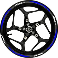Motosiklet Jant Şeridi Xmax Beyaz Yazılı Mavi Reflektif Pençe Şeritli Sağ-Sol/ön-Arka