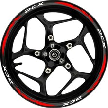 Motosiklet Jant Şeridi Pcx Beyaz Yazılı Kırmızı Pençe Şeritli Sağ-Sol/ön-Arka