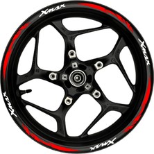 Motosiklet Jant Şeridi Xmax Beyaz Yazılı Kırmızıpençe Şeritli Sağ-Sol/ön-Arka