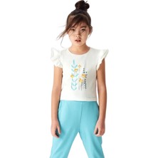 Nk Kids Kız Çocuk T-Shirt Nergis Baskılı Ekru %100 Pamuk 5 Yaş Ekru