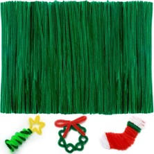 50'li Koyu Yeşil Renkli Şönil, Eğitici Şönil Seti, Tüylü Tel, 30 Cm, Peluş Tel