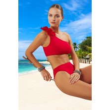 Modern Tek Omuz Bikini Takımı Plaj ve Havuz Için Ergonomik Kesim Uv Korumalı Hızlı Kuruyan