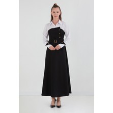 Gömlek Detaylı Kemerli Beli Lastikli Elbise