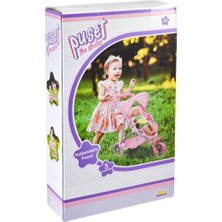 Sunman 9326C Çilek Desenli, 3 Tekerlekli ve Tenteli Oyuncak Puset