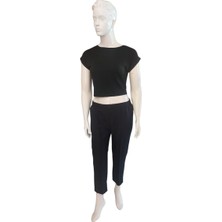 Kadın Beli Lastikli Ön Dikiş Detaylı Dekoratif Çift Düğmeli Nude Slim Fit Pantolon