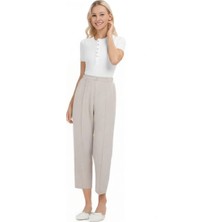 Kadın Beli Lastikli Ön Dikiş Detaylı Dekoratif Çift Düğmeli Nude Slim Fit Pantolon