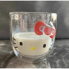 Hello Kitty Çift Cidarlı Cam Kupa Bardak Isıya Dayanıklı Sevimli Hediyelik Bardak