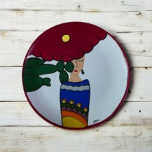 El Çizimi El Boyaması Duvar Tabağı 25 cm Kaktüs Temalı Duvar Dekoru Bohem Tabak