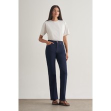 Mizalle Straight Fit Yüksek Bel Lacivert Denim Pantolon