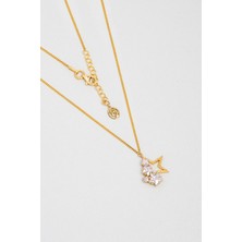 So CHIC Nova 18 Ayar Sarı Altın Kaplama Gümüş Kolye 45 cm Beyaz İnci Taşlı Özel Tasarım Kadın