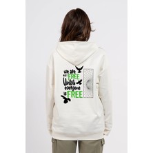 Oversize Sırtta Not Free Baskılı Hoodie