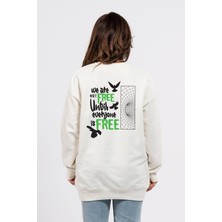 Oversize Sırtta Not Free Baskılı Sweatshirt