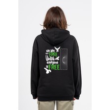 Oversize Sırtta Not Free Baskılı Hoodie
