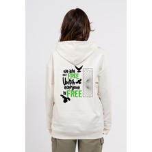 Oversize Sırtta Not Free Baskılı Hoodie